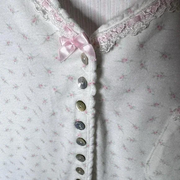Eileen West Cotton Nightgown Sz L Floral Print Lace Trim Short‎ Sleeve Soft READ - Picture 3 of 9